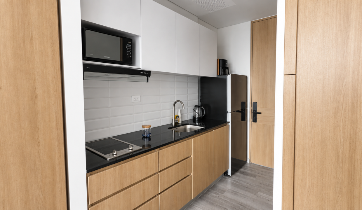 Cocina integral de apartaestudio en Chapinero Bogotá - Edificio 33DC